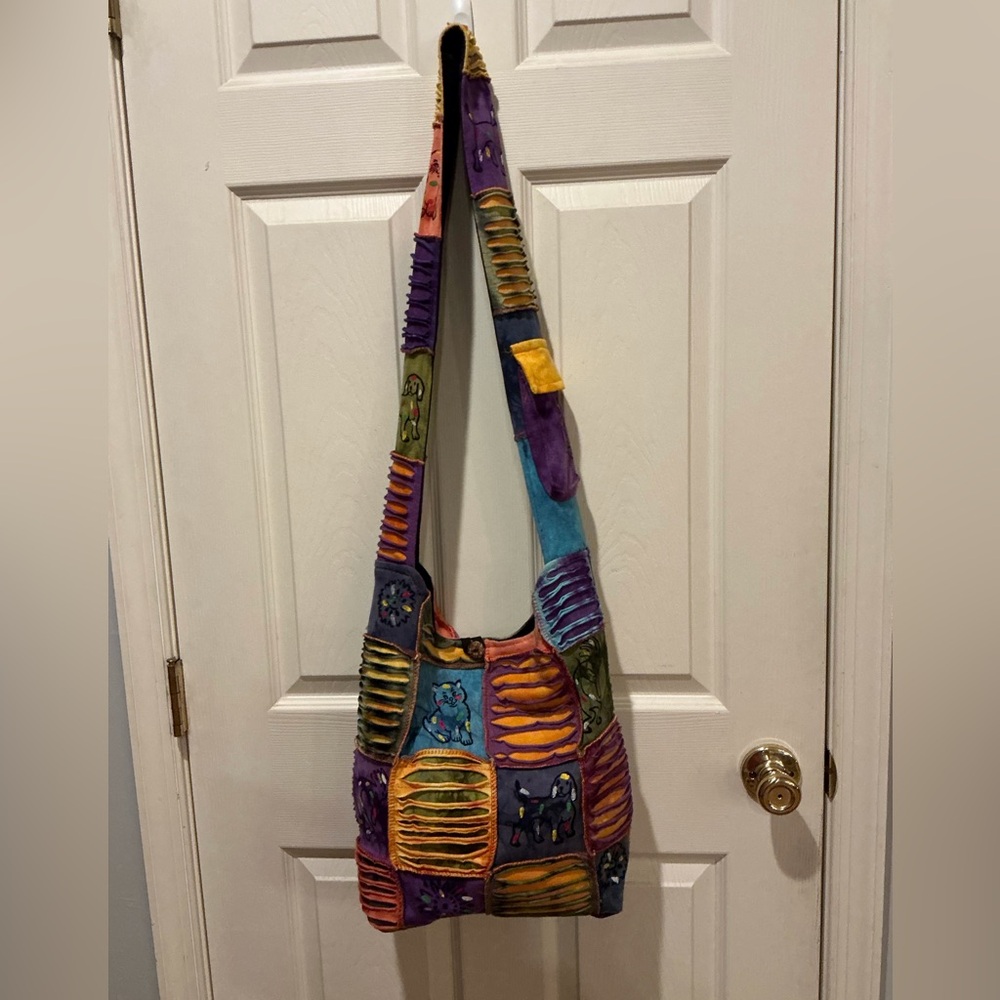 Rising International Razor Cut Multi Color Patchwork Hobo Shoulder Bag Hippie WM - Picture 14 of 16
